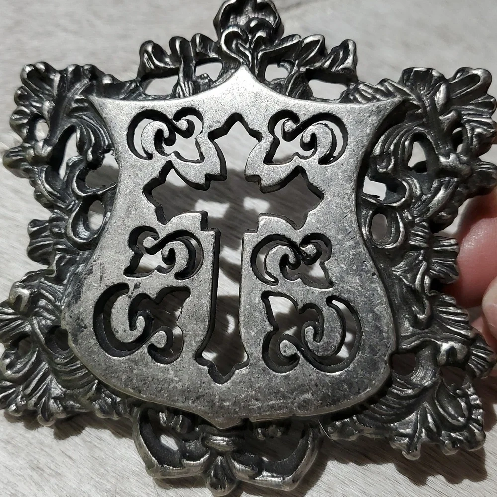 Ornate Cross Shield Goth Silver Tone Belt Buckle